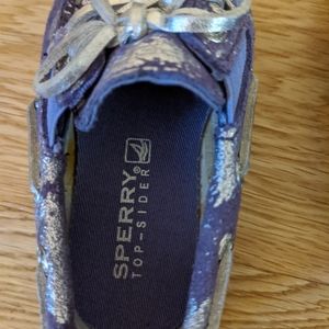 Sperry Topsiders purple and silver